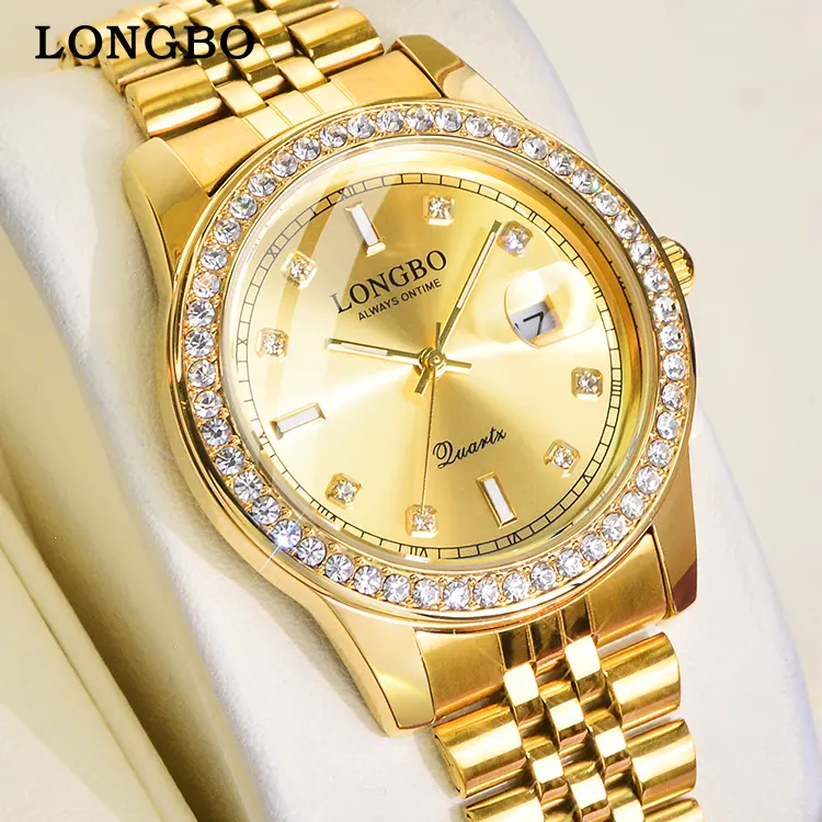 LONGBO classic custom bling men wrist watch 3a high quality men full diamond watch men luxury watch manufacturer