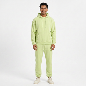 Conjunto Deportivo Personalizado de Invierno y Otoño, Ecológico, Sostenible, de Algodón Lavado con Ácido, Estilo Urbano, Unisex, Informal, 2 en 1, Sudadera con Capucha y Pantalones Deportivos - Product Image 1