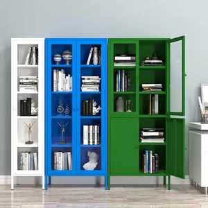 Armario de almacenamiento de libros con puerta de vidrio oscilante, diseño moderno, de acero, con estante - Product Image 3