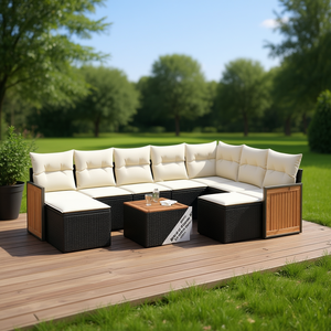 Set Divano da Esterno Nero e Crema in Rattan, Arredamento Moderno per Patio, Posti a Sedere per 7 Persone, Design Contemporaneo - Product Image 2