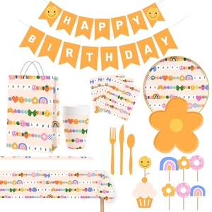 DAMAI Kids Party <b>Disposable</b> Tableware 9 Inch Paper <b>Plates</b> Cups Napkins Floral Rainbow Design For Birthday Celebration - Product Image 3