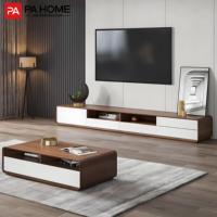 Meuble TV en bois massif PA, design moderne, ensemble table basse et armoire