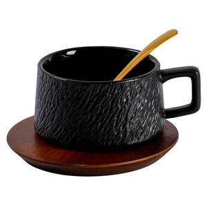Tazza da Caffè in Ceramica Stile Medioevale con Base in Legno, Lavabile in Lavastoviglie e Utilizzabile <span class=keywords><strong>nel</strong></span> Microonde, per Casa e Hotel, Nuovo Stile Cinese - Product Image 2