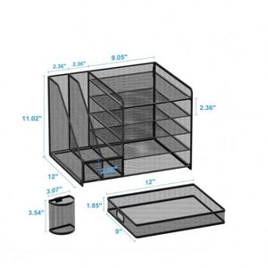 Desk Organizer with File Holder 5-Tier Paper Letter Tray Organizer with Sliding Drawer and 2 <b>Pen</b> Holder Mesh File Organizer - Product Image 5
