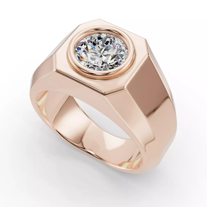 Anillo SGARIT Bold de oro rosa de 14 quilates para hombre con diamante cultivado en laboratorio de 1 quilate, banda facetada pulida para caballeros modernos - Product Image 2