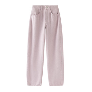 <strong>Denim</strong> Factory Women Pink Jeans Mid Waist Regular Fit Baggy Wide Leg Colored Washed OEM Wholesale - Product Image 1