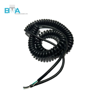 Câble spiralé anti-torsion OEM SVT 18AWG 3 conducteurs en PVC noir OD6.4mm, 4.5M, extrémité nue, pour équipement industriel et médical