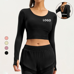 Camiseta Deportiva <span class=keywords><strong>de</strong></span> Manga Corta Ajustada para Mujer, <span class=keywords><strong>con</strong></span> Logotipo Frontal, Absorbente <span class=keywords><strong>de</strong></span> Sudor, para Yoga y Fitness, Venta al Por Mayor - Product Image 1