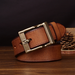 Cinturones de cuero para hombre Genuino Vintage Cuero de vaca Hecho a mano Tendencia de moda Hebilla de cobre Cinturones vaqueros para hombre - Product Image 3