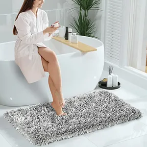 Tapis de salle de bain Chenille de luxe Extra doux et absorbant tapis de bain Shaggy antidérapant brillant tapis de bain Chenille