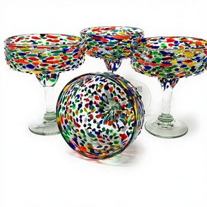 Juego de 4 Vasos de Margarita de Vidrio Soplado a Mano Mexicanos <span class=keywords><strong>Dos</strong></span> Sueos, Confetti Rock (16 Oz), Aptos para Lavavajillas - Product Image 1
