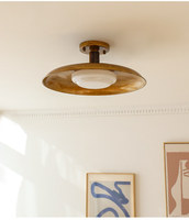 Plafonnier Vintage 50 cm en Alliage Doré à LED, Montage en Surface, Verre Artistique, Style Mid-Century, Contrôle Vocal/APP/Interrupteur, pour Salon et Chambre