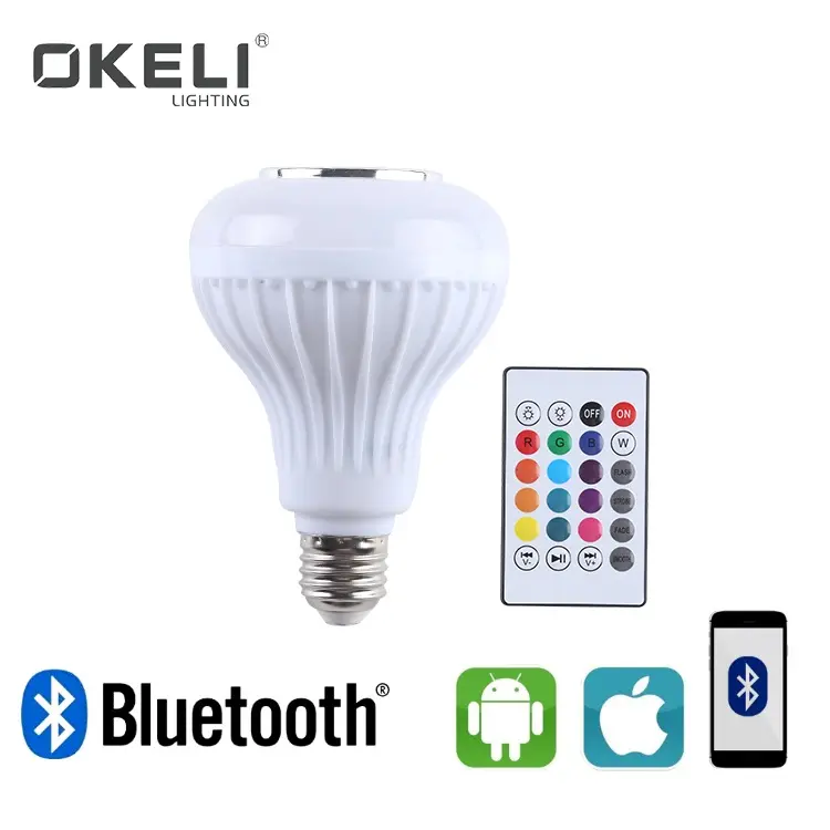 OKELI Remote Control Color Changing Bulb Speaker 10W E27 Music Playing RGB Smart Led Light Bulb