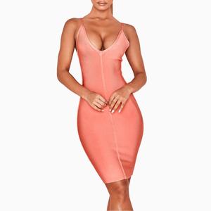 <span class=keywords><strong>Robe</strong></span> de soirée moulante <span class=keywords><strong>rose</strong></span> à fines bretelles et col en V pour femme – Vente en gros à prix abordable - Product Image 3