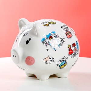 Vente chaude Cadeaux faits à la main de haute qualité Peinture d'<span class=keywords><strong>animaux</strong></span> de dessin animé Pièces de monnaie Banque en céramique Souvenir <span class=keywords><strong>Tirelire</strong></span> rose - Product Image 2