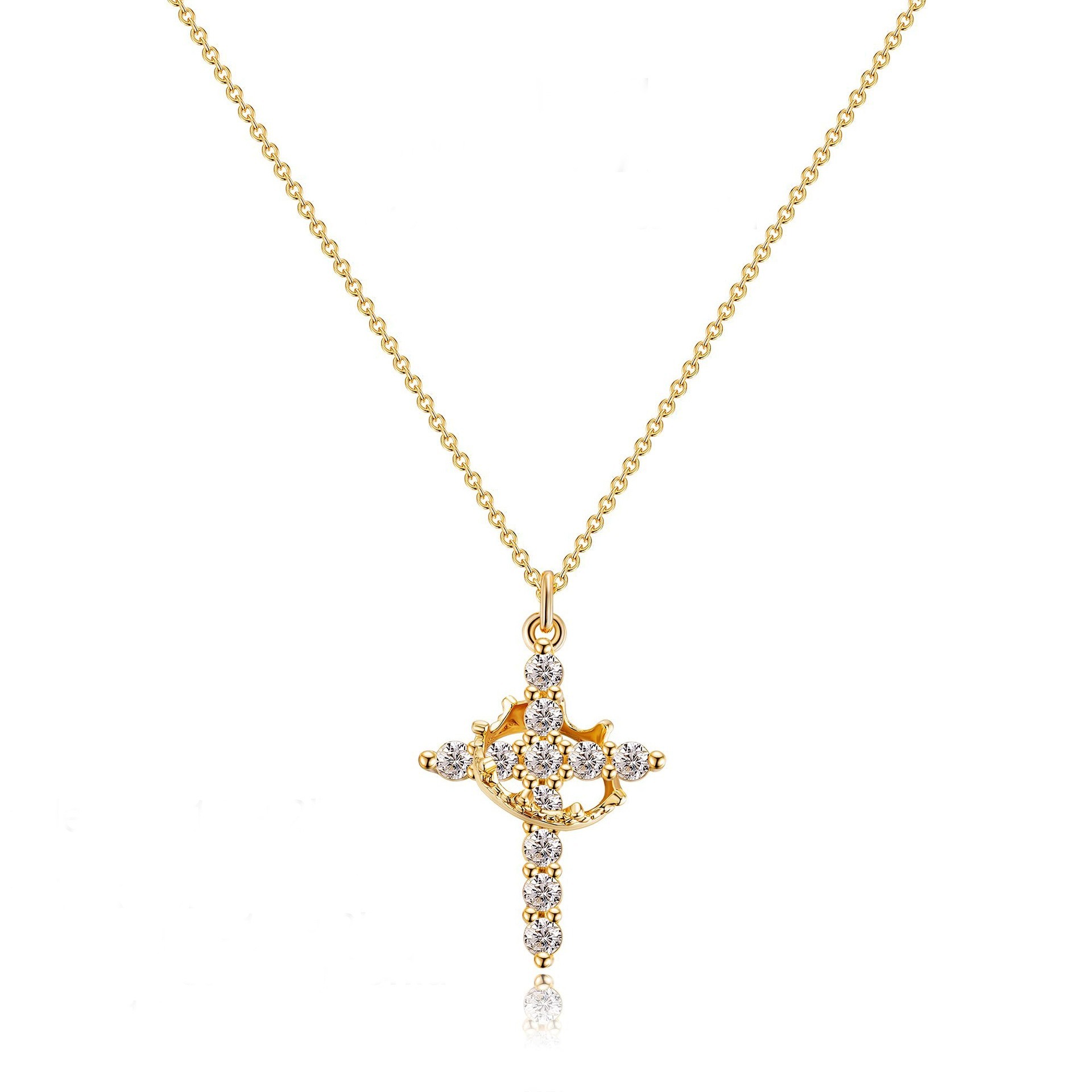Gold S925 Silver cross necklace with crown