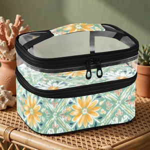 Green Daisy Printed Custom Makeup <b>Bag</b> for Women Wholesale Double Layer Clear Top Cosmetic Pouch Waterproof Toiletry <b>Wash</b> <b>Bag</b> - Product Image 1