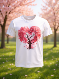 T-shirt da donna con stampa di fiori di ciliegio, rosa, con cuore floreale, manica corta, scollo rotondo, casual, primaverile, estivo, lavabile in lavatrice - Product Image 2