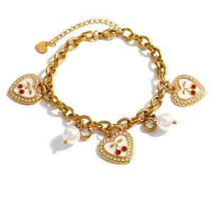 สร้อยข้อมือรูปหัวใจชุบทอง 18k ประดับเพชรและลายดอกซากุระสำหรับสวมใส่ทุกวัน - Product Image 5