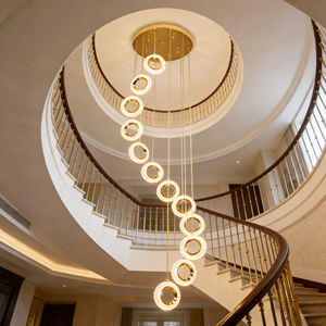 Lustre en spirale pour villa JACKSUN moderne à 12 anneaux LED, tricolore, dimmable, 3 mètres de <span class=keywords><strong>long</strong></span>, <span class=keywords><strong>luminaire</strong></span> <span class=keywords><strong>suspendu</strong></span> pour plafond haut, décoration lumineuse - Product Image 6