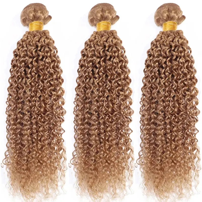 Extensiones de cabello humano rizado, mechones rizados, n. ° 27, rubio miel, postizo, 100% de cutícula, extensiones de cabello virgen Alineación