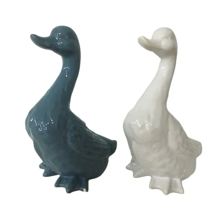 Estatuillas de cerámica en forma de pato y ganso para decoración del hogar, ornamento de jardín