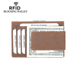 Logo personalizzato Dell'annata Della Mucca del Cuoio Genuino sottile Tasca Frontale RFID Blocco della carta di Supporto di Carta del raccoglitore Degli Uomini di Forte Magnete <span class=keywords><strong>Clip</strong></span> Dei Soldi del Cuoio - Product Image 2