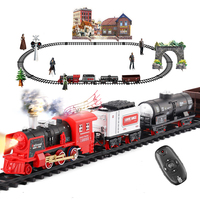 Train télécommandé avec scène en carton, fumée électrique, ensemble de train de Noël pour enfants, cadeau, piste à assembler, lumières musicales, jouet de train RC
