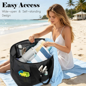Sac fourre-tout en maille de nylon personnalisé réutilisable avec poignées imprimées sur mesure pour cadeaux, sac de courses en maille, sac de plage en maille avec logo personnalisé - Product Image 5