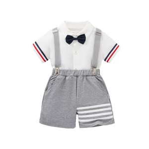 <span class=keywords><strong>Completo</strong></span> Estivo per Bambino in Stile Britannico, Pantaloncini in Cotone Morbido Tinta Unita con Chiusura Monopetto - Product Image 2