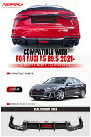 Kit carrosserie Perfiply en fibre de carbone véritable, style KB, diffuseur de pare-chocs arrière avec éclairage LED pour Audi A5 S5 B9.5 2021+