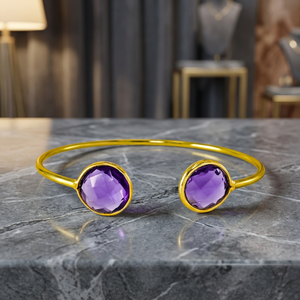 Bracelet en acier inoxydable plaqué or 14 carats Gem Duo avec pierre précieuse améthyste étincelante pour femmes - Product Image 3