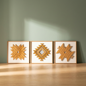 Ensemble d'art mural géométrique en bois au design fantastique, 3 sculptures en bois modernes écologiques pour la décoration du salon, du bureau ou de l'hôtel - Product Image 2