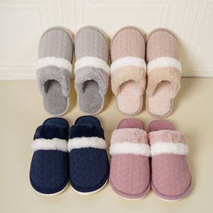 Pantoufles d'hiver moelleuses antidérapantes pour la maison pour les pantoufles Pantoufles droites à fond épais en fourrure pelucheuse - Product Image 2