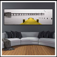 Impression murale Paysage Arbre Noir et Blanc Lac et Île, Tableau Naturel Long pour Salon, Bureau, Hôtel, Intérieurs Minimalistes