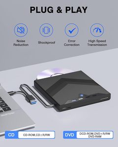 Lecteur de <span class=keywords><strong>DVD</strong></span> externe 8-en-1 portable USB 3.0 avec lecteur/graveur de <span class=keywords><strong>CD</strong></span>/<span class=keywords><strong>DVD</strong></span> et lecteur de carte SD/TF pour ordinateur portable Windows Linux MacOS - Product Image 2