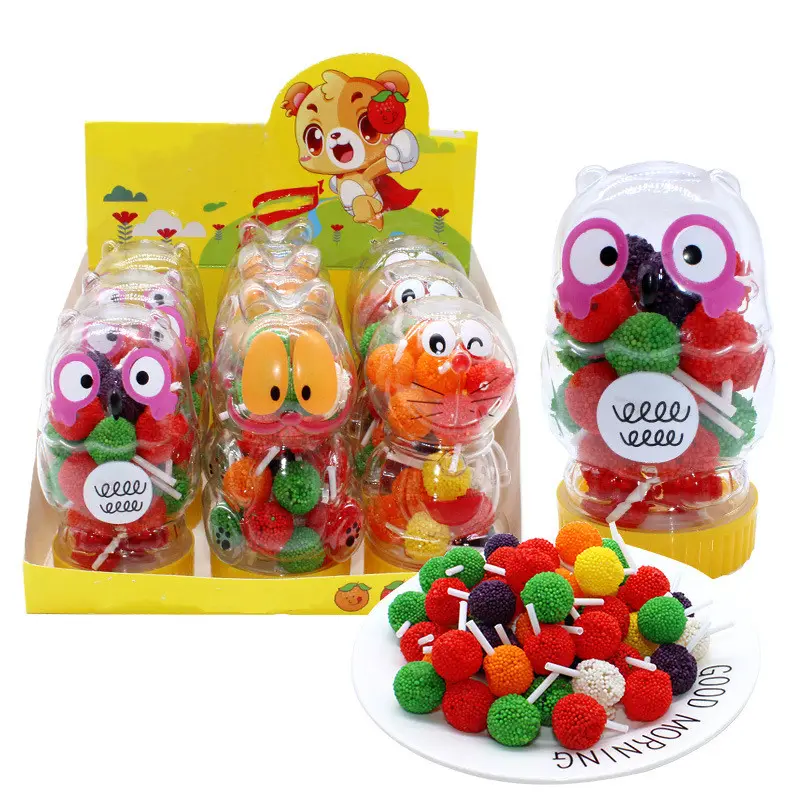 80g Mini Lollipop Cute Cartoon Shaped Bottled Candy Multi-flavored Juice Soft Candy Lollipop