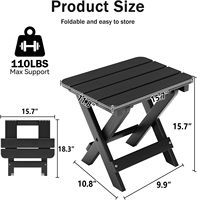 Table d'appoint pliante noire avec pieds en X, en plastique HIPS, résistante à l'eau, compacte et portable pour jardin, terrasse, bord de piscine, détente