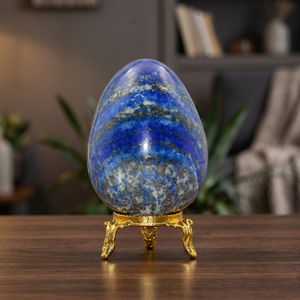Wholesale Polished Natural Lapis Lazuli Egg <b>Ornament</b> with Gold Stand Feng Shui Home Decor Collectible Gift - Product Image 2