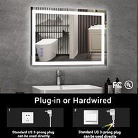 Miroir LED intelligent 24W 36H, cadre en alliage d'aluminium rectangulaire moderne, interrupteur tactile, IP66, écologique, à intensité variable, éclairé, en verre trempé