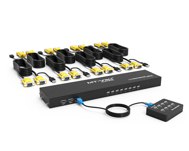 8 Port KVM Switch VGA, MT-VIKI Rack KVM Console 8x1 Switcher 8 in 1 Out 1080P + 8-Pack Cables