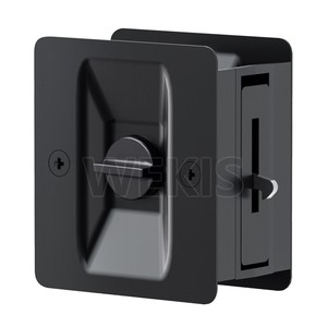 In Stock Bathroom <b>Black</b> Privacy Square Pocket Door Lock with Sliding Latch and <b>Side</b> Pull Handle 60mm Backset 3 Keys - Product Image 1