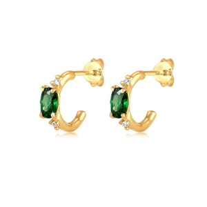 Boucles <span class=keywords><strong>d</strong></span>'oreilles créoles en <span class=keywords><strong>argent</strong></span> sterling 925 plaqué or 14k 18k avec zircon vert, nouvelle mode personnalisée Maimang, bijoux fins pour femmes - Product Image 1