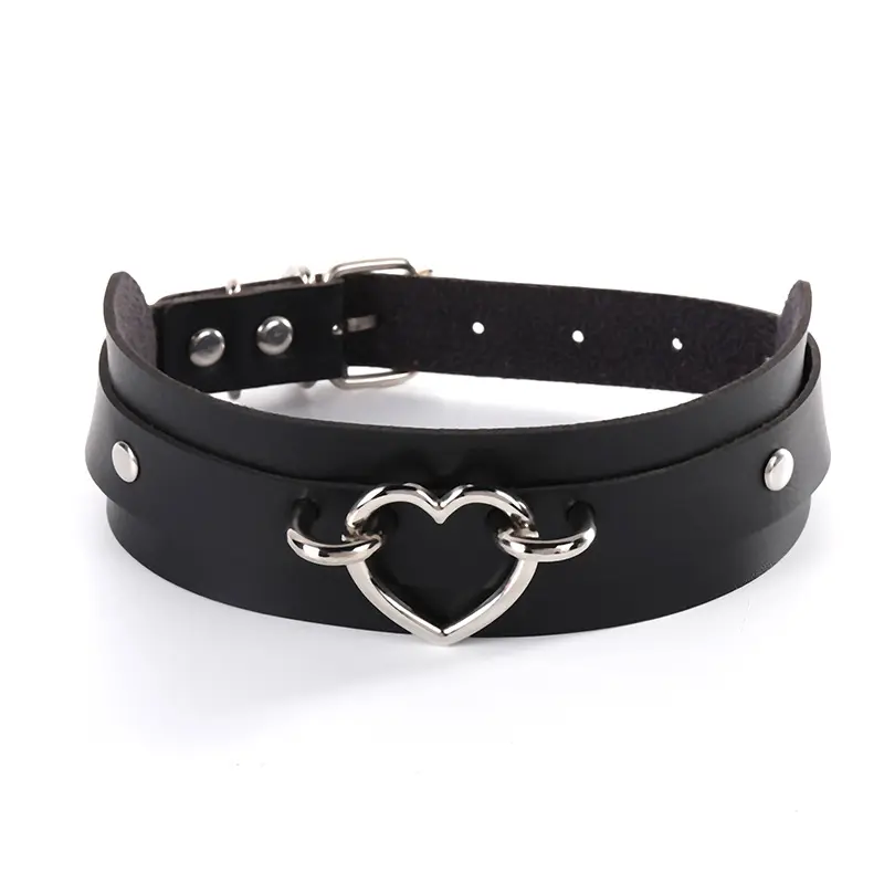 Fashion Trendy PU Leather Heart Choker Collar O-ring Style Necklace Jewelry For Girls And Women Wholesale