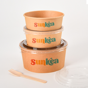 Eco Friendly logo Custom Made Kraft Salad <span class=keywords><strong>Poke</strong></span> Tigela De Papel com Tampa De Papel Personalizada & Tampa De Plástico - Product Image 3