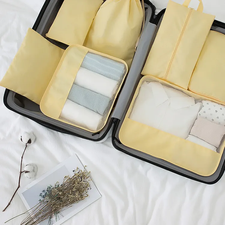 Özel tasarım yaygın olarak kullanılan seyahat bagaj organizatör ambalaj küp dahil Colth depolama kozmetik ayakkabı çantası 7 adet Set