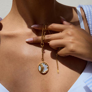 SongYi Fashion Round <strong>Coin</strong> <strong>Necklace</strong> Seashell Pendant Jewelry Plated 18k Gold Sun and Moon <strong>Necklace</strong> - Product Image 2