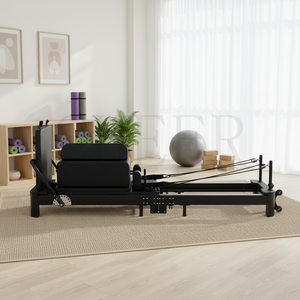 Portable Folding Reformer Machine Aluminum Frame Commercial Home Fitness <b>Equipment</b> with Springs Custom Leather - Product Image 3