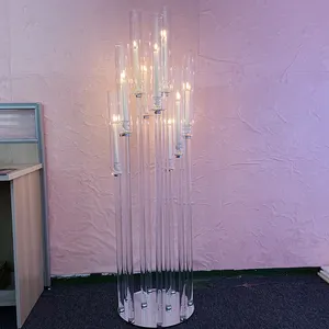 豪华高大的玻璃飓风蜡烛棒水晶烛台为婚礼桌焦点