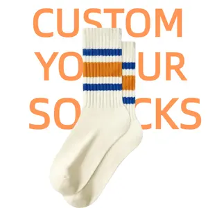 Low MOQ High Quality Custom Socks 100% Cotton Crew Stripe Socks Sports Socks